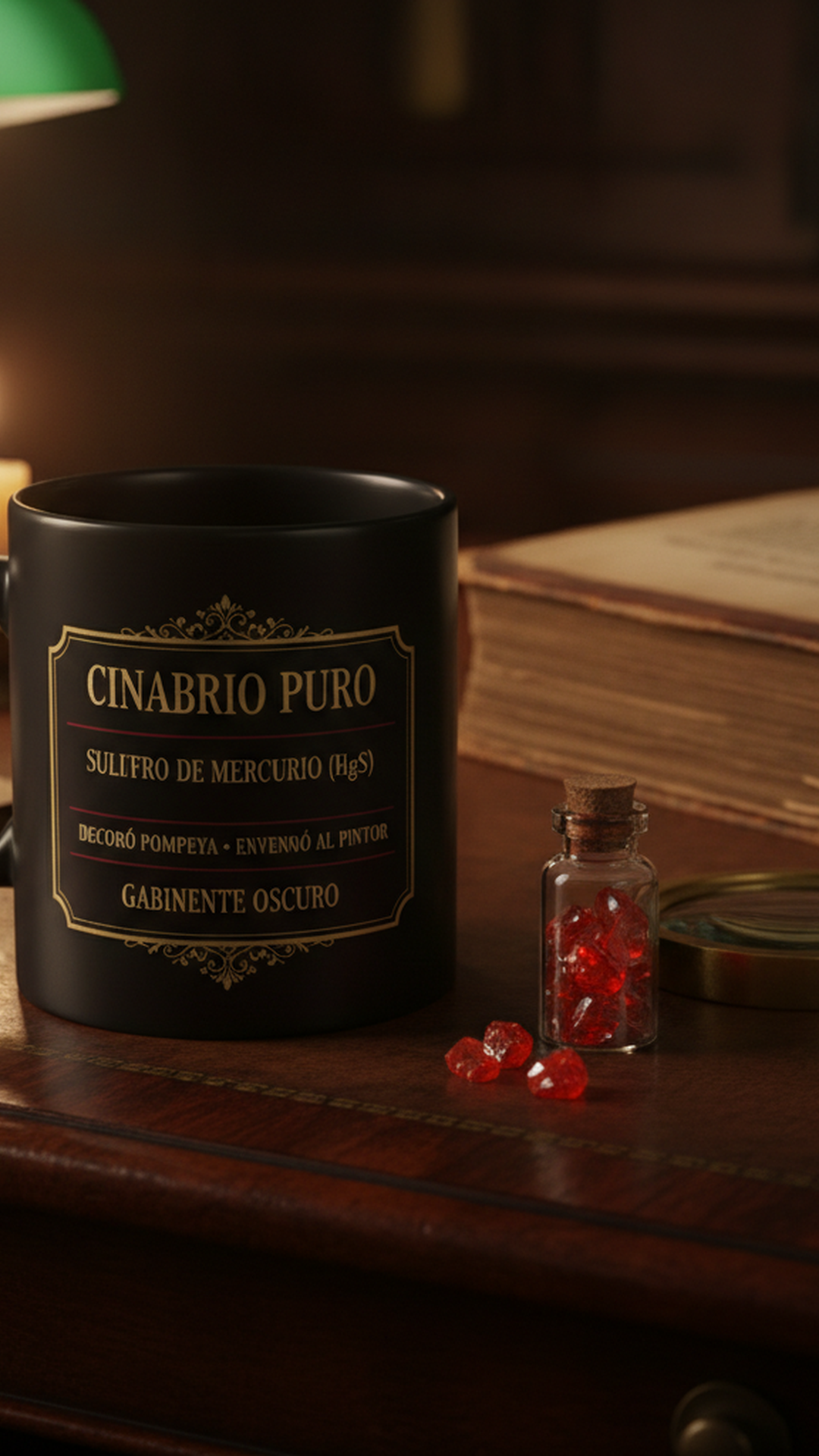 Taza de Archivo Forense: Cinabrio Puro (HgS) y Pompeya